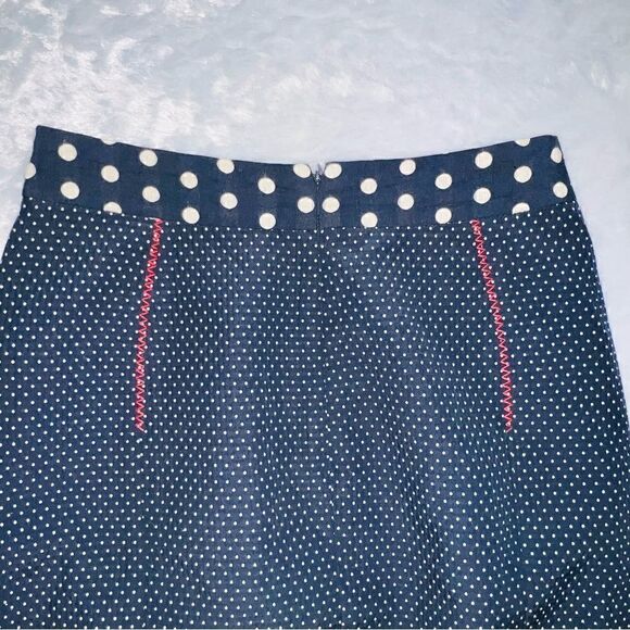 Yoana Baraschi Designer Blue White Polka Dot Skirt Red Zig Zag Stitch size 6 - Picture 4 of 7